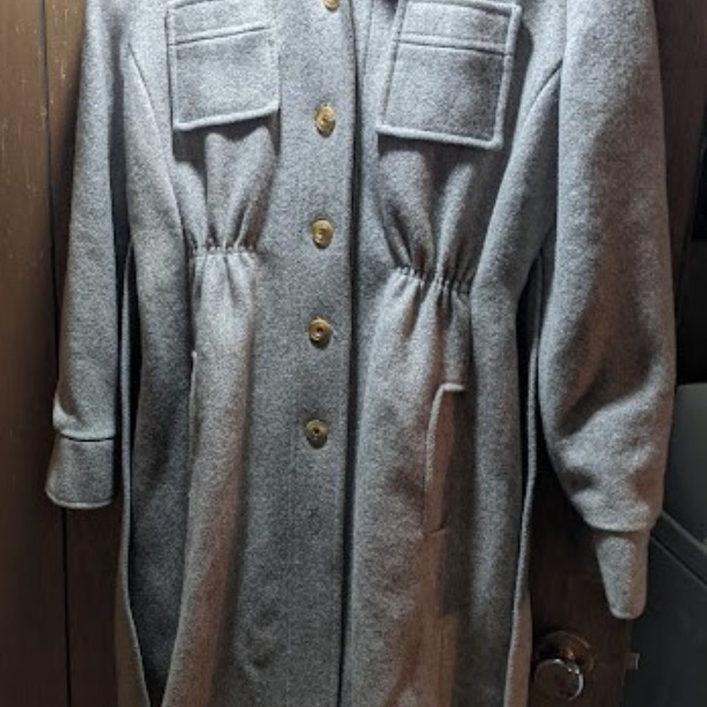 Ladies Long Tan color Coat with Detachable Hood size 12